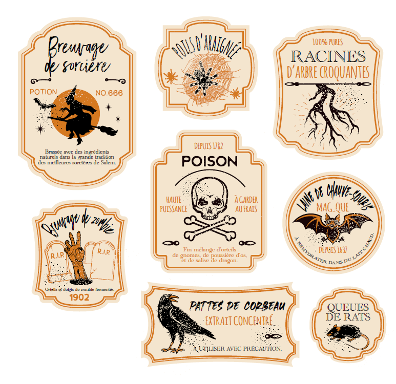 8 étiquettes à imprimer gratuitement pour les fioles et potions à halloween