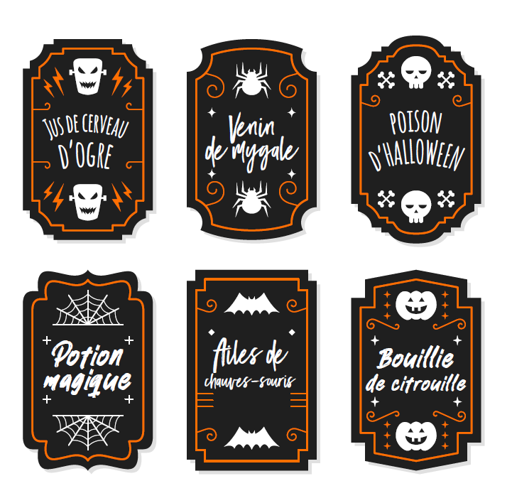 6 étiquettes à imprimer gratuitement pour les fioles et potions à halloween